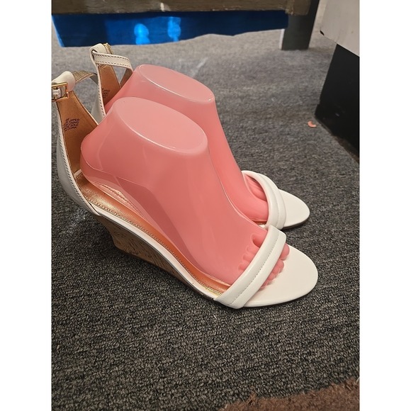 LILLY PULITZER WOMEN'S WEDGE SANDALS/SHOES JENNA 3" CORK HEEL WHITE LEATHER 9.5 - Picture 2 of 7